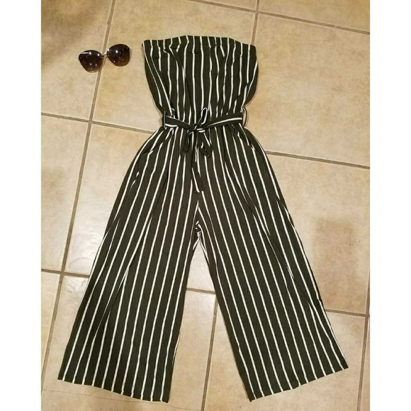 Pants - Only 1 left $15! Olive strip jumpsuit